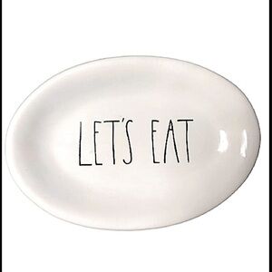 Rae Dunn Artisan By Magenta "LET'S EAT" Oval Plate 8"X5. 5" White and Black